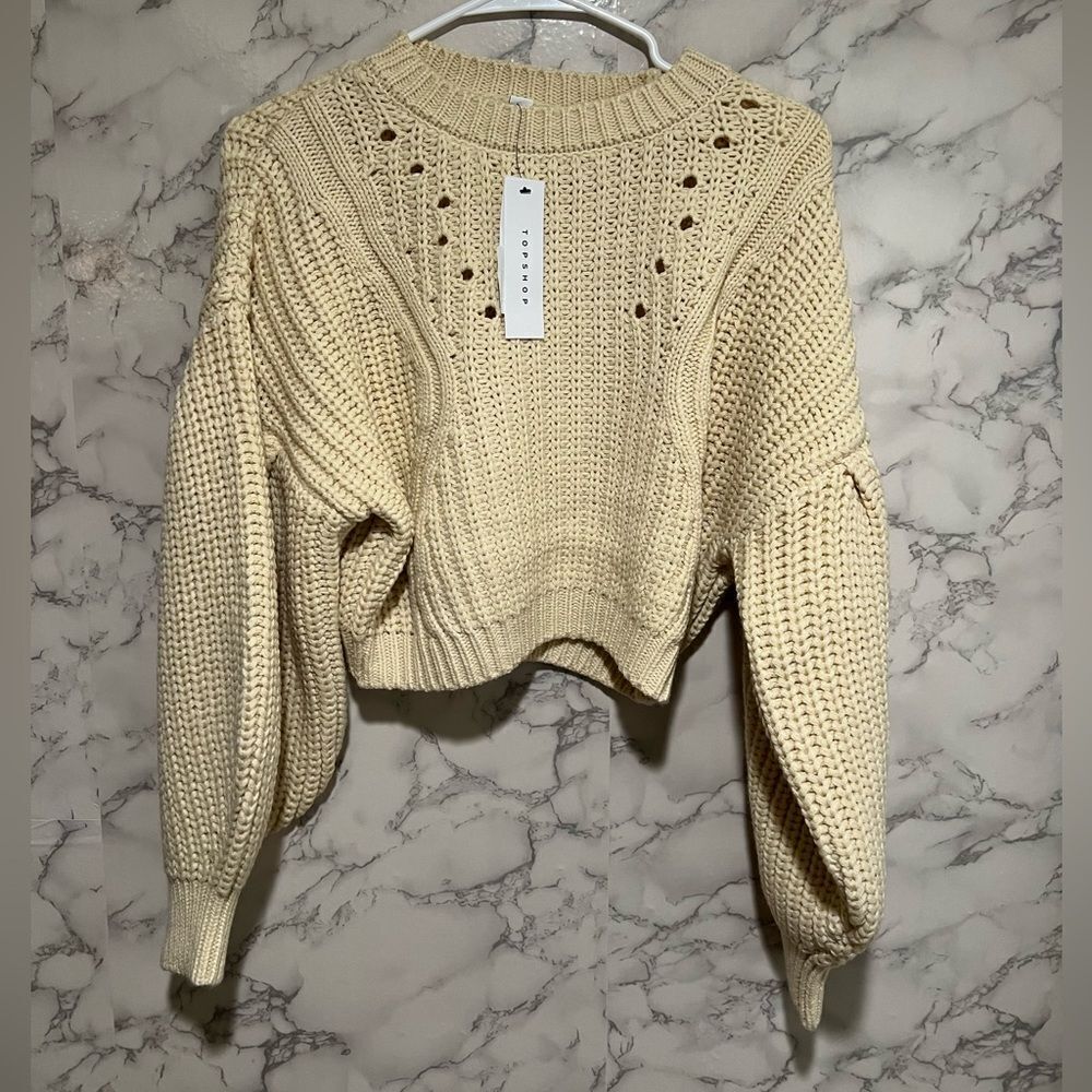 Topshop Balloon Sleeve Cream Sweater